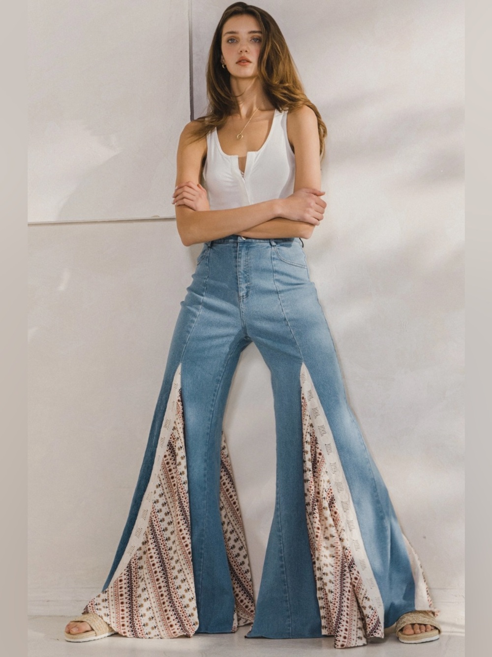 Wisteria Lane Lace Detail wide Leg Jeans
